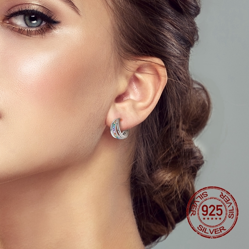925 Silver Multi-Layer Hoop Earrings with Synthetic Zirconia